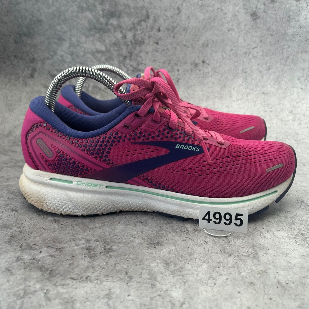Brooks Ghost 14 Running Shoes Womens 8.5 Pink Fuchsia Navy Blue 1203561B612